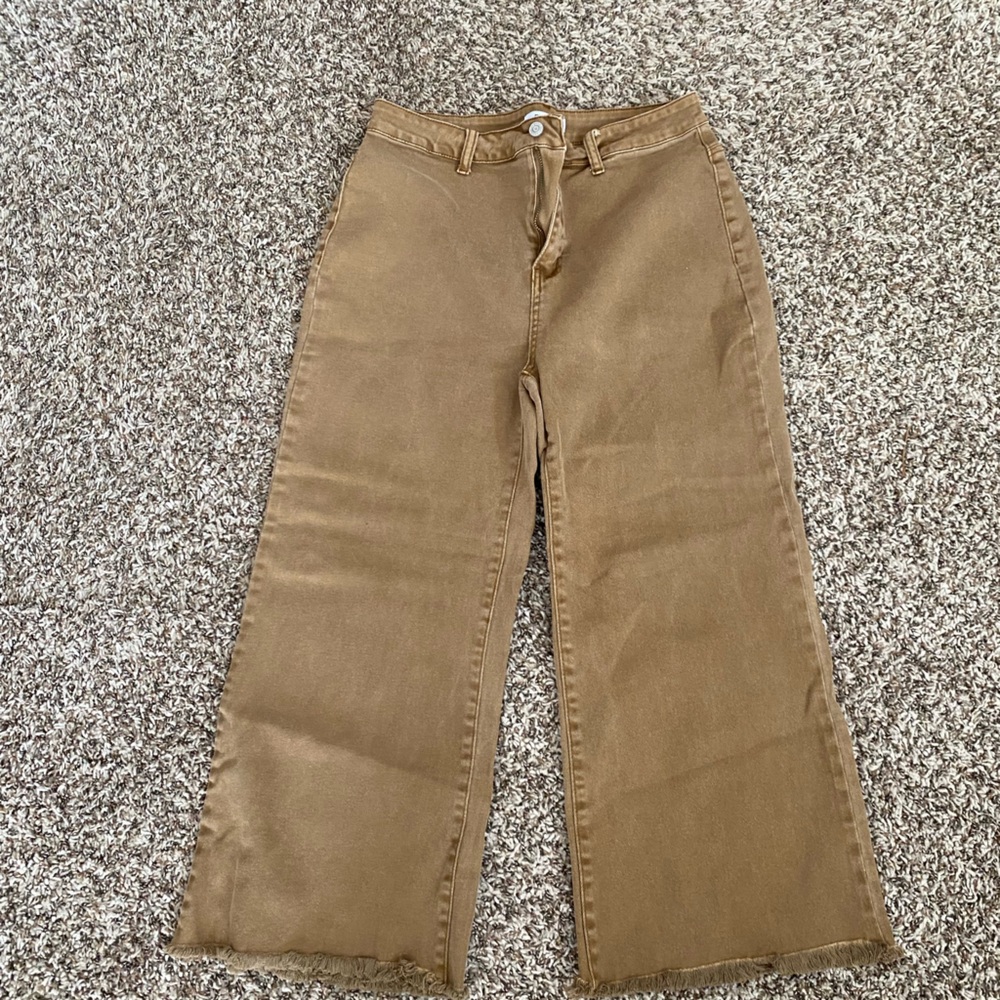 Zenana Caramel Wide leg Cropped Denim Large NWOT 10-12